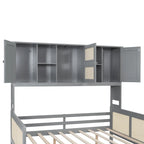 Lit de repos en rotin blanc/gris avec lit gigogne et armoire de rangement, jumeau/double, 2 couchages