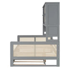 Lit de repos en rotin blanc/gris avec lit gigogne et armoire de rangement, jumeau/double, 2 couchages