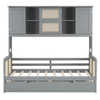 Lit de repos en rotin blanc/gris avec lit gigogne et armoire de rangement, jumeau/double, 2 couchages