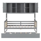 Lit de repos en rotin blanc/gris avec lit gigogne et armoire de rangement, jumeau/double, 2 couchages