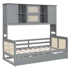Lit de repos en rotin blanc/gris avec lit gigogne et armoire de rangement, jumeau/double, 2 couchages