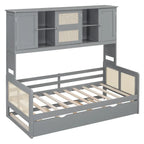 Lit de repos en rotin blanc/gris avec lit gigogne et armoire de rangement, jumeau/double, 2 couchages