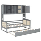 Lit de repos en rotin blanc/gris avec lit gigogne et armoire de rangement, jumeau/double, 2 couchages