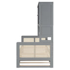 Lit de repos en rotin blanc/gris avec lit gigogne et armoire de rangement, jumeau/double, 2 couchages
