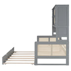 Lit de repos en rotin blanc/gris avec lit gigogne et armoire de rangement, jumeau/double, 2 couchages