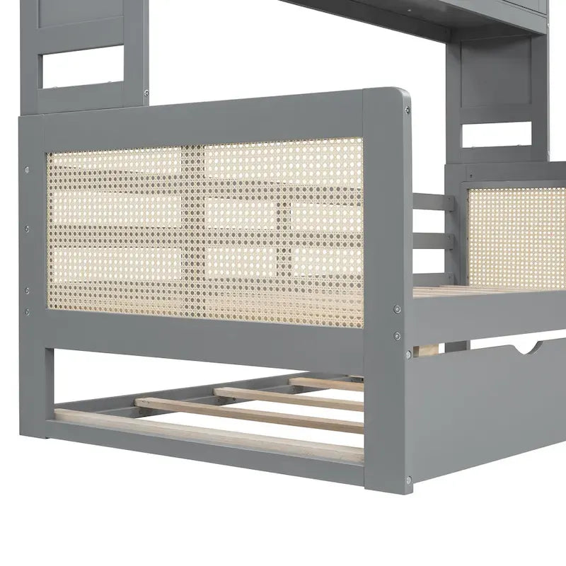 Lit de repos en rotin blanc/gris avec lit gigogne et armoire de rangement, jumeau/double, 2 couchages