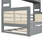 Lit de repos en rotin blanc/gris avec lit gigogne et armoire de rangement, jumeau/double, 2 couchages