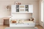 Lit de repos en rotin blanc/gris avec lit gigogne et armoire de rangement, jumeau/double, 2 couchages