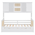 Lit de repos en rotin blanc/gris avec lit gigogne et armoire de rangement, jumeau/double, 2 couchages
