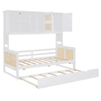 Lit de repos en rotin blanc/gris avec lit gigogne et armoire de rangement, jumeau/double, 2 couchages