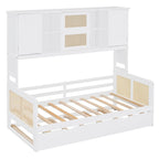 Lit de repos en rotin blanc/gris avec lit gigogne et armoire de rangement, jumeau/double, 2 couchages