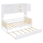 Lit de repos en rotin blanc/gris avec lit gigogne et armoire de rangement, jumeau/double, 2 couchages