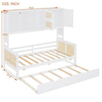 Lit de repos en rotin blanc/gris avec lit gigogne et armoire de rangement, jumeau/double, 2 couchages