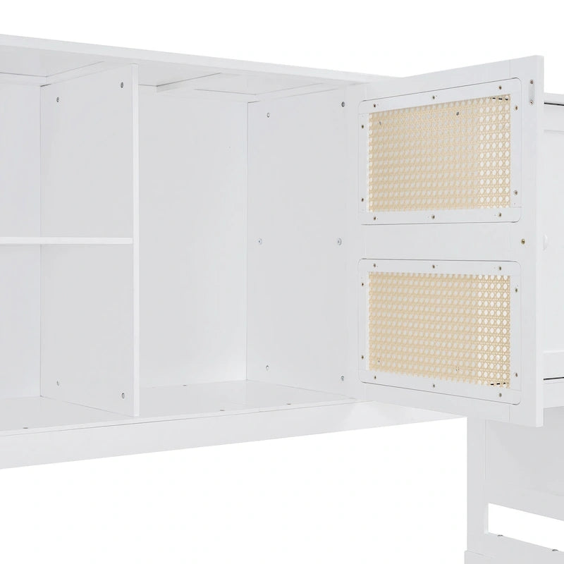 Lit de repos en rotin blanc/gris avec lit gigogne et armoire de rangement, jumeau/double, 2 couchages