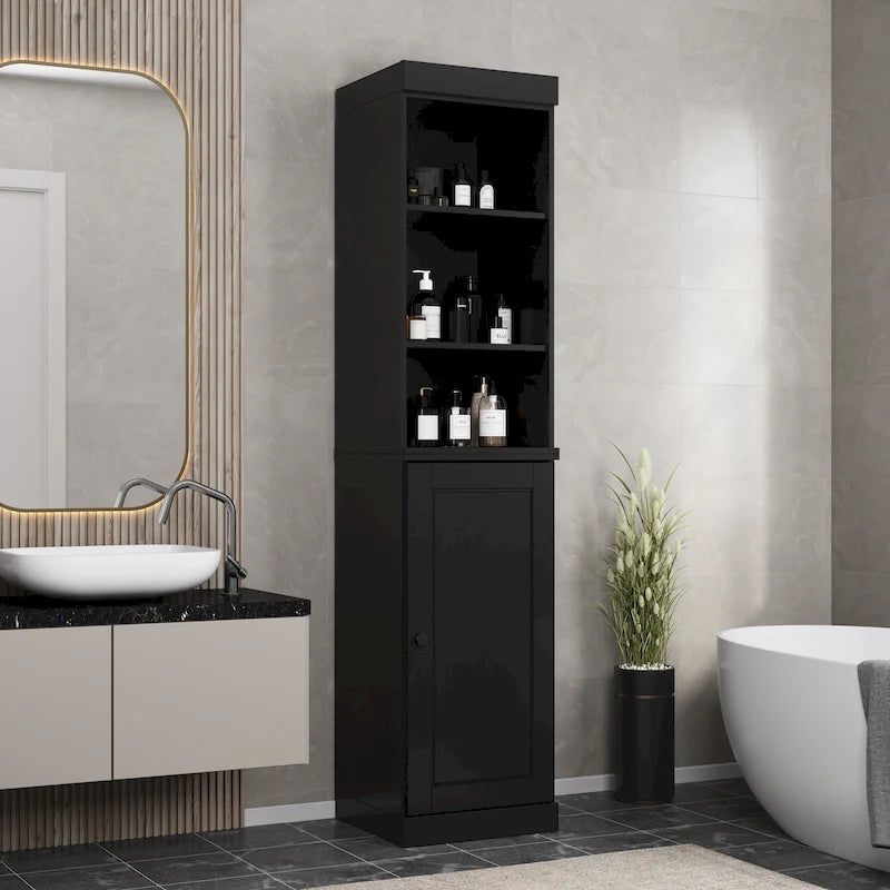 Meuble de rangement haut en bois massif avec étagères réglables – Disponible en 12 couleurs