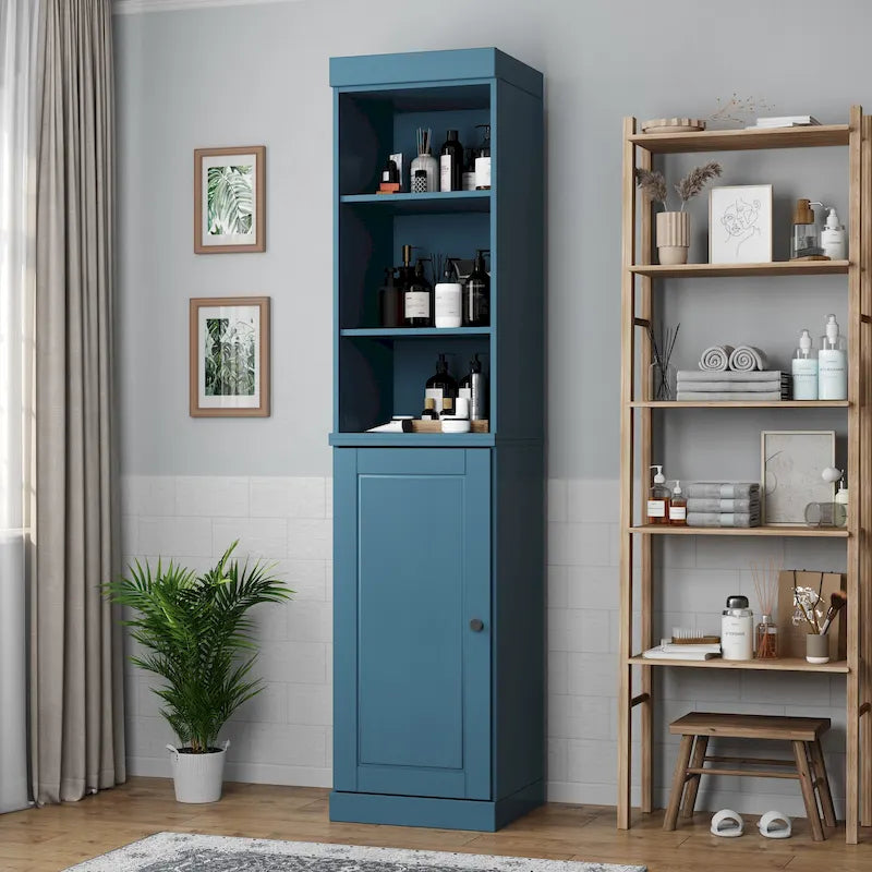 Meuble de rangement haut en bois massif avec étagères réglables – Disponible en 12 couleurs