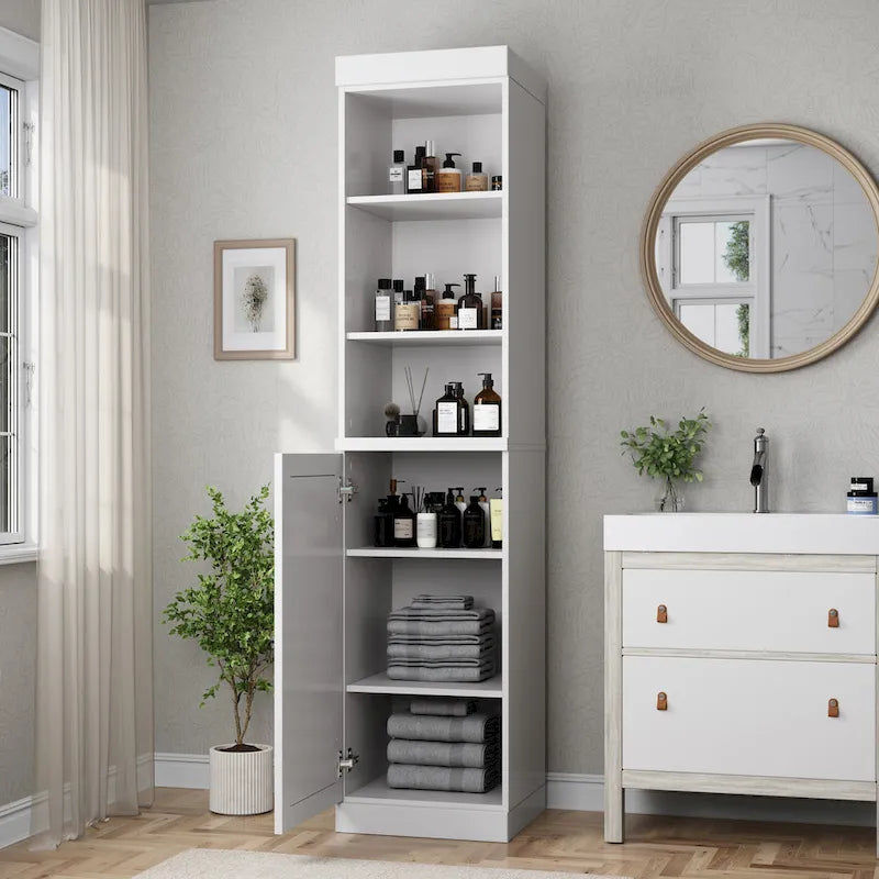 Meuble de rangement haut en bois massif avec étagères réglables – Disponible en 12 couleurs