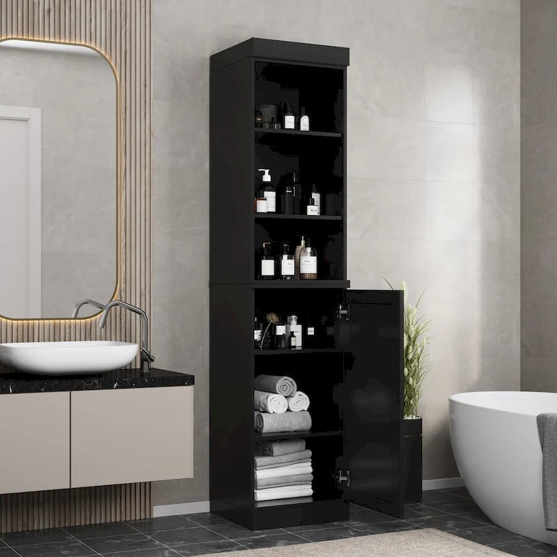 Meuble de rangement haut en bois massif avec étagères réglables – Disponible en 12 couleurs