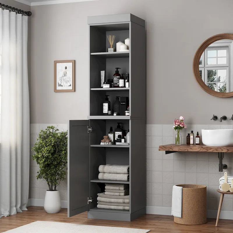 Meuble de rangement haut en bois massif avec étagères réglables – Disponible en 12 couleurs