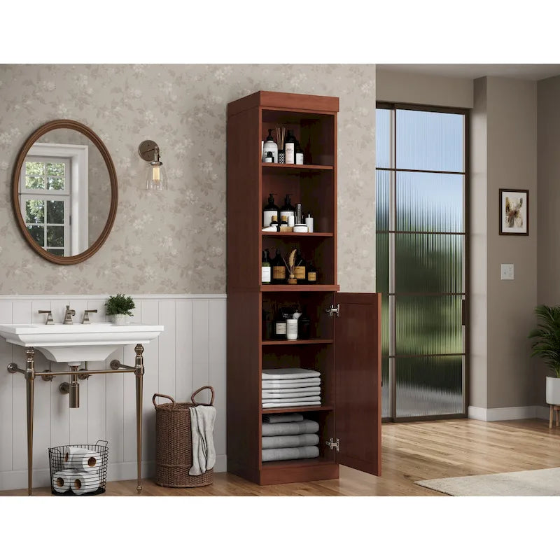 Meuble de rangement haut en bois massif avec étagères réglables – Disponible en 12 couleurs