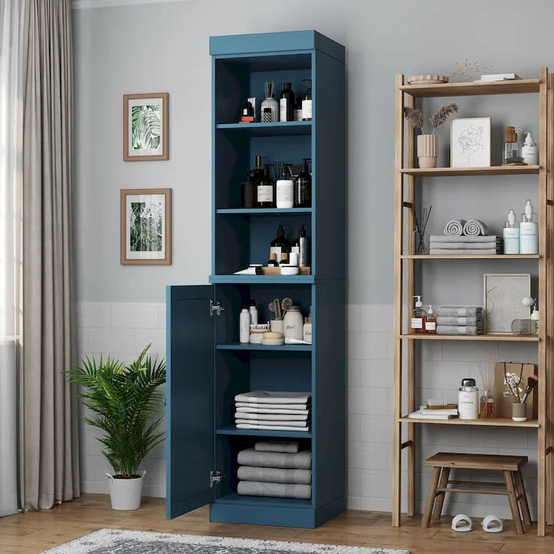 Meuble de rangement haut en bois massif avec étagères réglables – Disponible en 12 couleurs