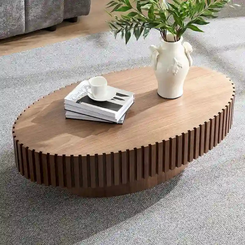 Table basse ronde à pied de 43 po – Noyer / Frêne Naturel / Noir Mat