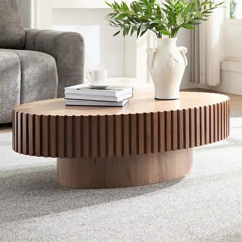 Table basse ronde à pied de 43 po – Noyer / Frêne Naturel / Noir Mat