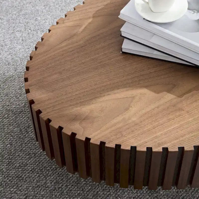 Table basse ronde à pied de 43 po – Noyer / Frêne Naturel / Noir Mat