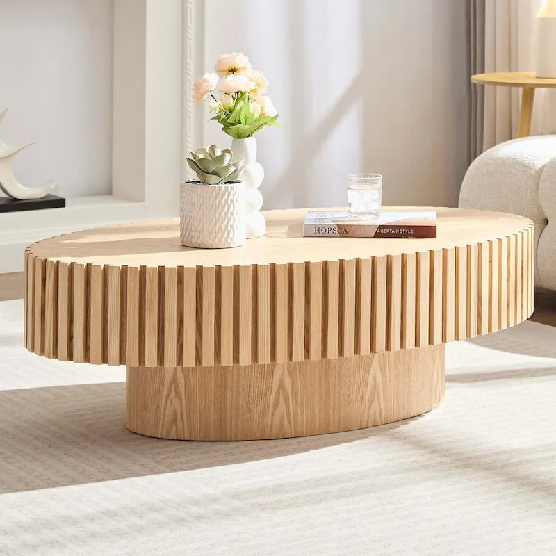 Table basse ronde à pied de 43 po – Noyer / Frêne Naturel / Noir Mat