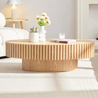 Table basse ronde à pied de 43 po – Noyer / Frêne Naturel / Noir Mat