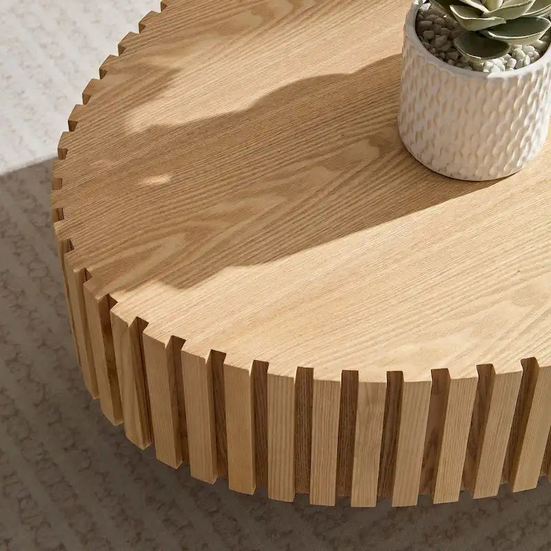Table basse ronde à pied de 43 po – Noyer / Frêne Naturel / Noir Mat