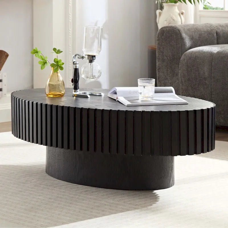 Table basse ronde à pied de 43 po – Noyer / Frêne Naturel / Noir Mat