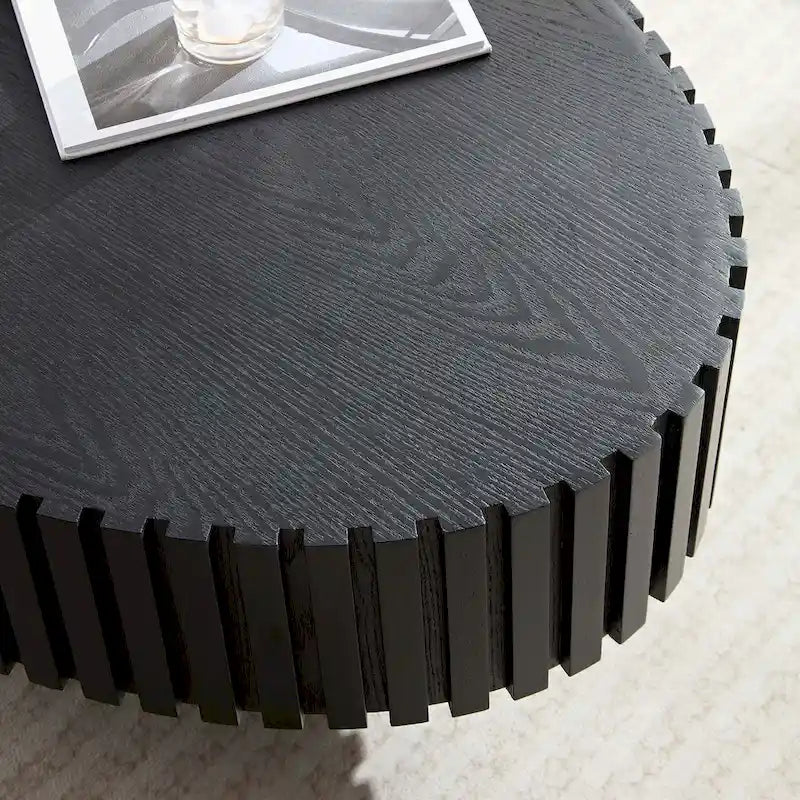 Table basse ronde à pied de 43 po – Noyer / Frêne Naturel / Noir Mat