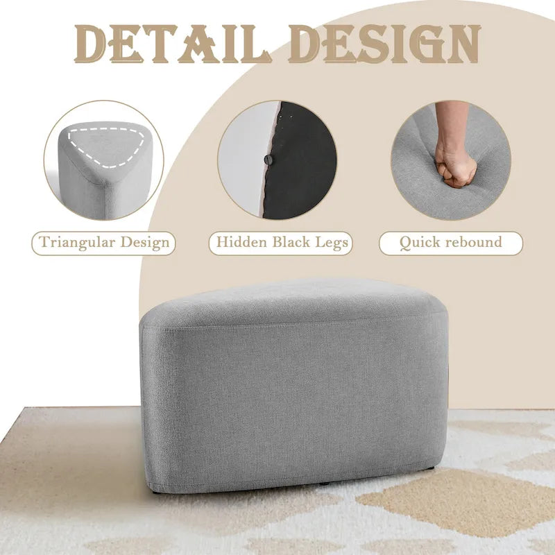 Pouf triangulaire en chenille gris clair/bleu/sable/vert/gris, 1 personne