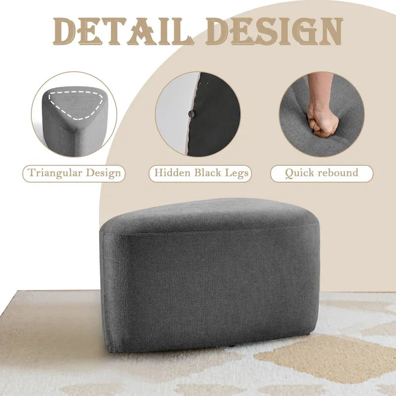 Pouf triangulaire en chenille gris clair/bleu/sable/vert/gris, 1 personne