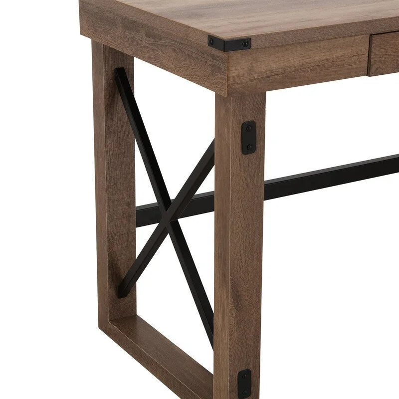 Bureau marron avec tiroir, piétement en X, simple, 120,65 cm