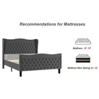 Lit plateforme rembourré en velours gris grand format, 2 personnes
