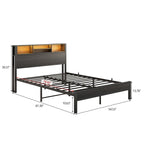 Lit plate-forme double noir en métal avec LED RGB et tête de lit de chargement, 1 personne