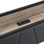 Lit plateforme en métal noir et gris avec tête de lit en bois – Grand lit/Très grand lit, 1-2 personnes