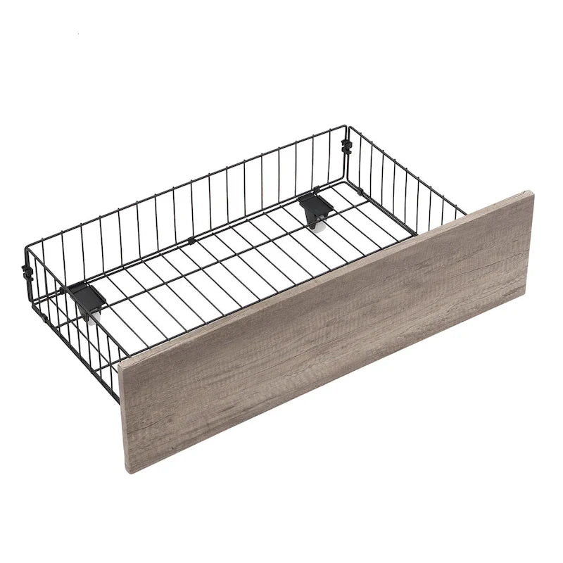 Lit plateforme en métal noir et gris avec tête de lit en bois – Grand lit/Très grand lit, 1-2 personnes