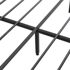 Lit plateforme en métal noir et gris avec tête de lit en bois – Grand lit/Très grand lit, 1-2 personnes