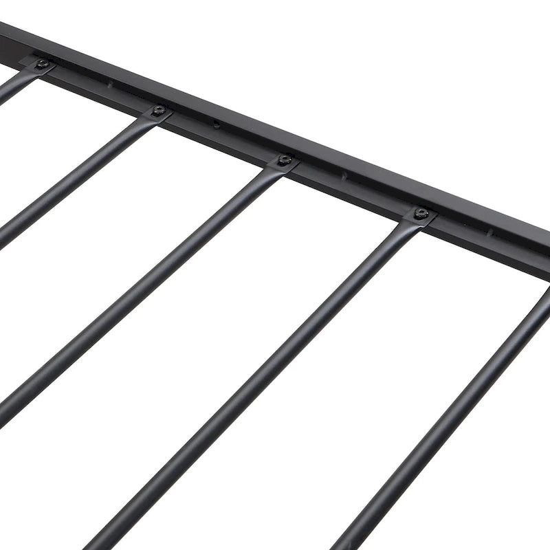 Lit plateforme en métal noir et gris avec tête de lit en bois – Grand lit/Très grand lit, 1-2 personnes