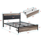 Lit plateforme en métal noir et gris avec tête de lit en bois – Grand lit/Très grand lit, 1-2 personnes