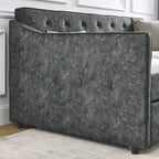 Lit de repos double capitonné en lin beige/vert/gris avec lit gigogne, 2 places