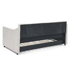 Lit de repos double capitonné en lin beige/vert/gris avec lit gigogne, 2 places