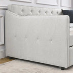 Lit de repos double capitonné en lin beige/vert/gris avec lit gigogne, 2 places