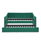Lit de repos double capitonné en lin beige/vert/gris avec lit gigogne, 2 places