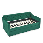 Lit de repos double capitonné en lin beige/vert/gris avec lit gigogne, 2 places