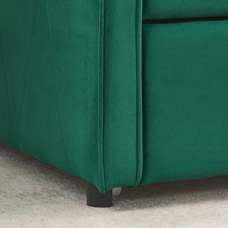 Lit de repos double capitonné en lin beige/vert/gris avec lit gigogne, 2 places