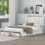Full Size Wooden Platform Bed with Upholstered Headboard and 2 Drawers
